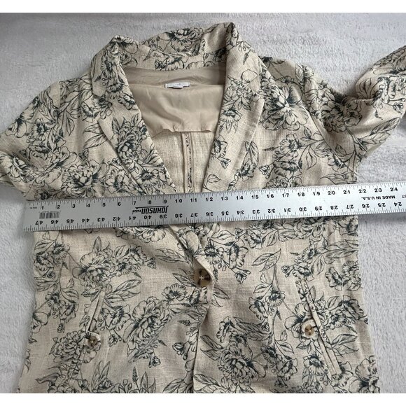 J. Jill Womens Floral Print Single Button Blazer Jacket Small Linen Blend Beige - Picture 8 of 9